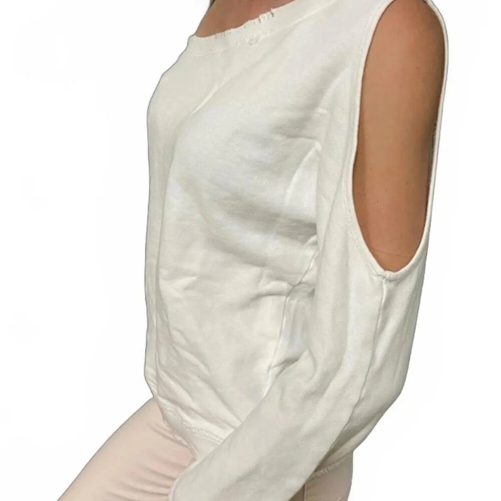 RtA Sweatshirt Womens Small White One‎ Shoulder Distressed Raw Hem Pullover